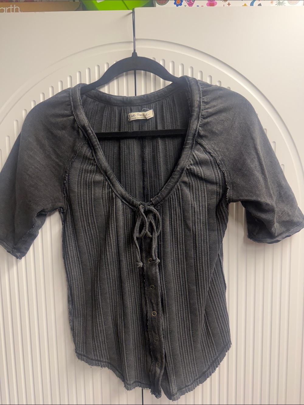 We The Free Vintage-Inspired Black Knit Tie-Front Top